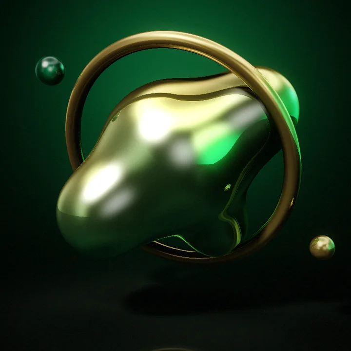 3D render: liquid gold shape with a gold ring